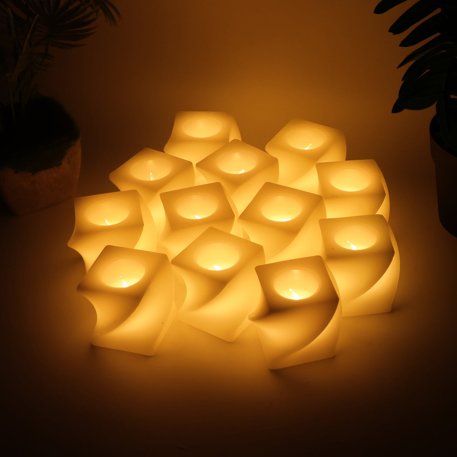Set of 12 LED Flameless Decorative Candles – Square Shape Tealight Lamps Set of 12 LED Flameless Decorative Candles – Square Shape Tealight Lamps